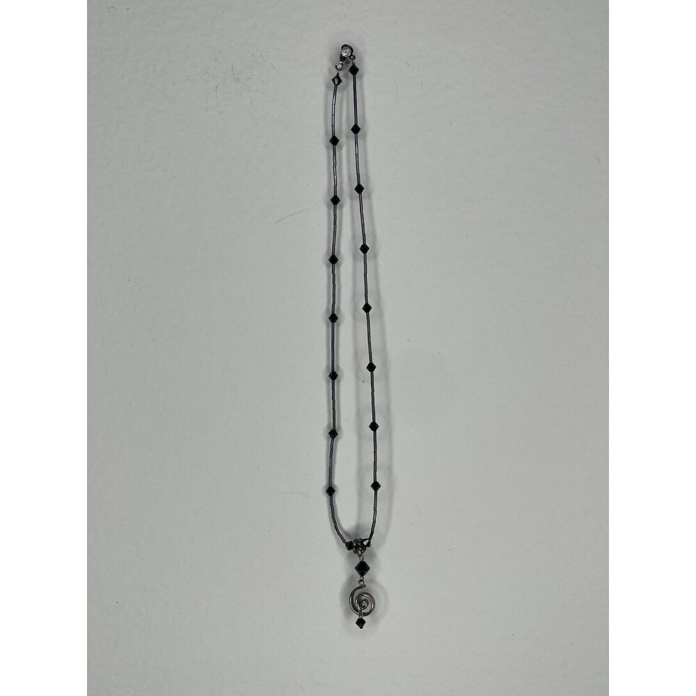 "Black Beaded Spiral Pendant Necklace - Handmade Artisan Jewelry"